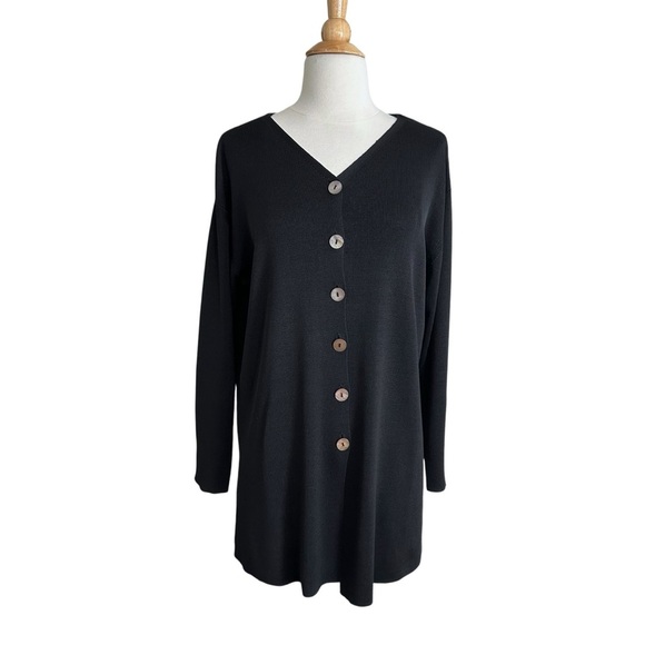 Vintage 90s Belford 100% Silk Black Longline Cardigan Sweater Minimalist Classic - Picture 2 of 16